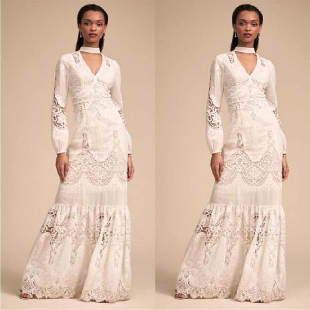 NEW BHLDN Monique Lhuillier Womens Lyon Embroidered Choker Wedding Dress Size 16